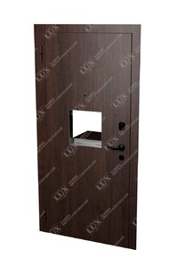 стальная кассовая дверь с окошком (открывание внутрь), отделка ламинат