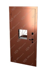 кассовая дверь с окошком решеткой, окрас порошковое напыление