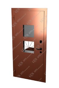 кассовая дверь с окошком, решеткой и стеклом